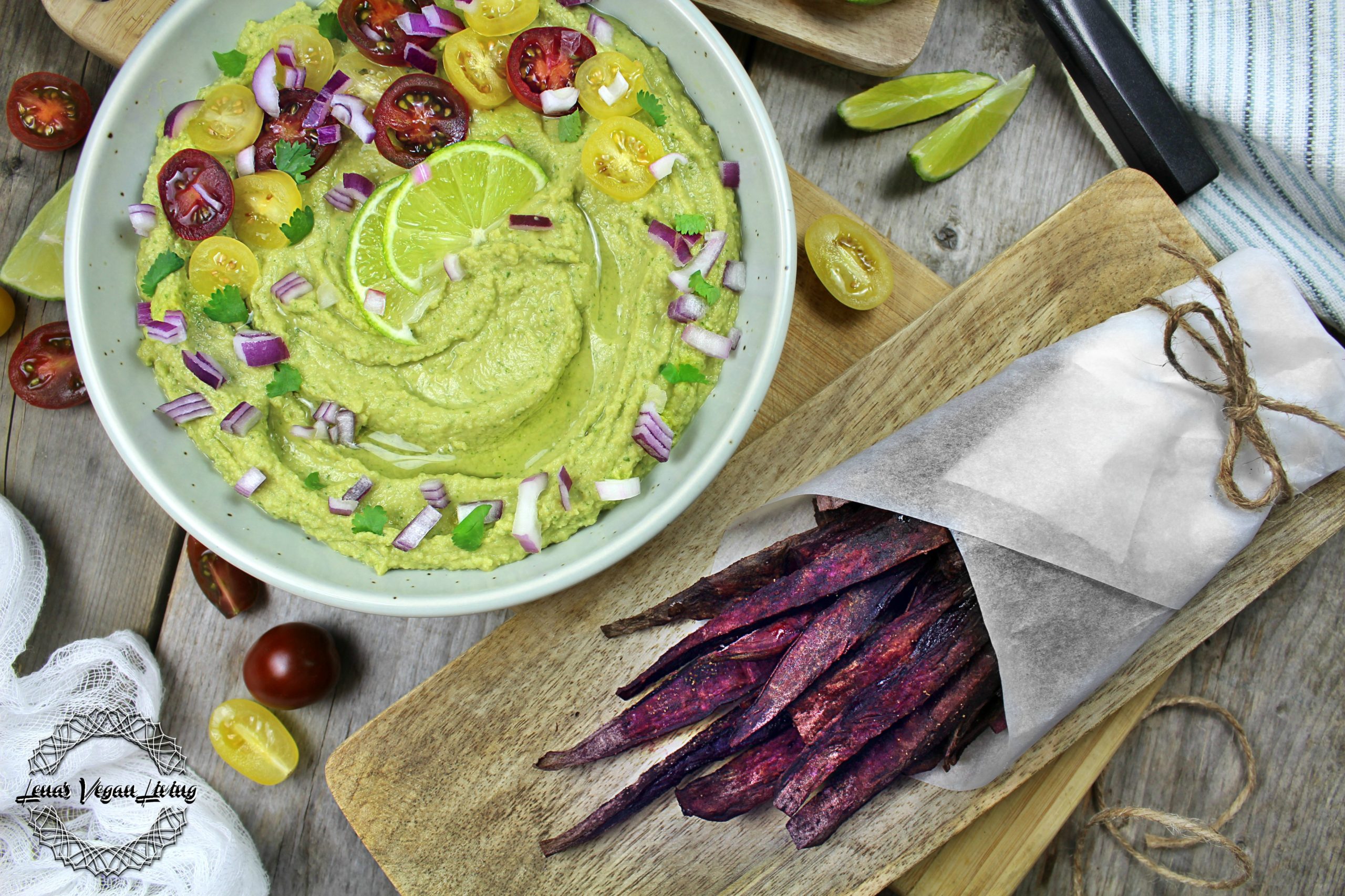 GREEN HUMMUS - Traditional Hummus with Fresh Coriander & Purple Oven Baked Fries