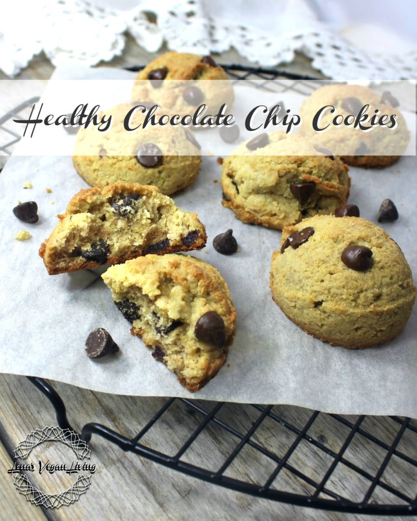 Healthy Chocolate Chip Cookies, crunchy outside, chewy inside! High in protein too, therefore a perfect snack after workout! Vegan - Gluten Free