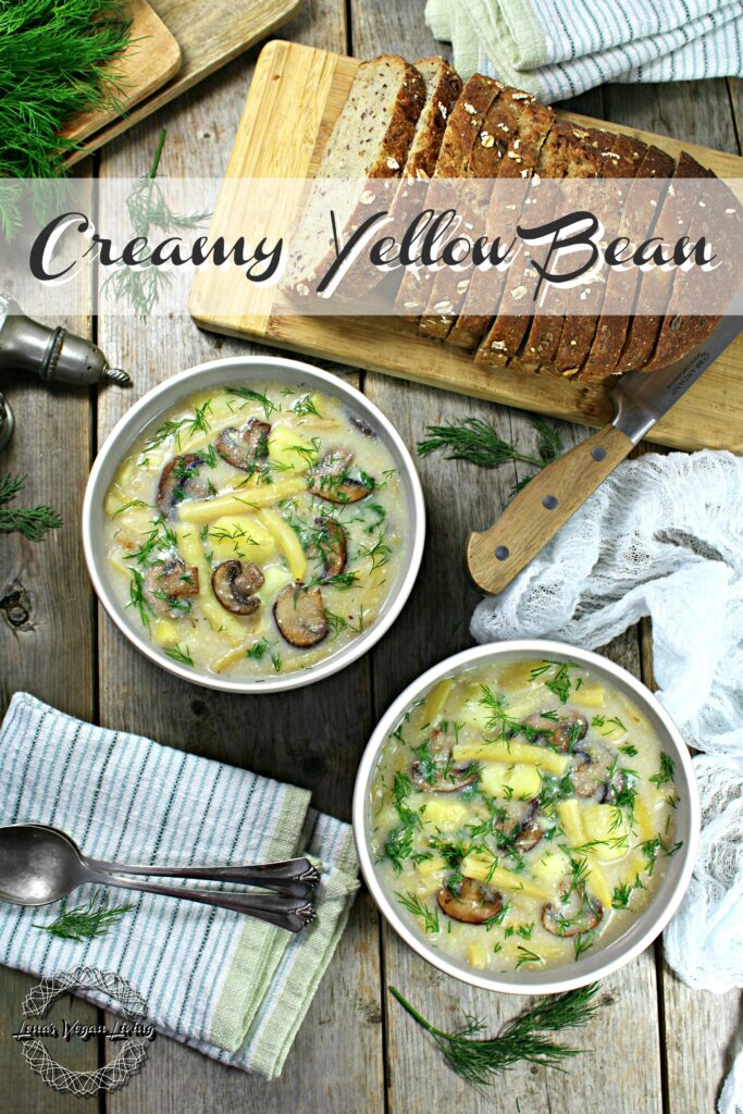 Creamy Yellow Bean Soup with Mushrooms and Dill is an Easter European inspired comfort food. However, my recipe is healthier version. Vegan - Gluten Free 