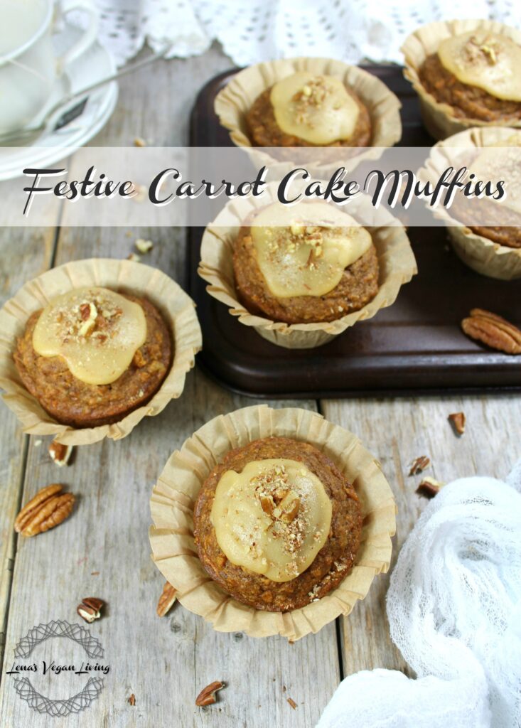 Festive Carrot Cake Muffins with Maple Curd & Pecans. Fluffy and moist at the same time, yet guilt free. Vegan - Refined Sugar Free