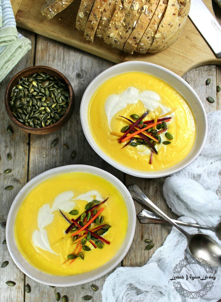 This exquisite Creamy Carrot Bisque is artfully crafted with a delightful fusion of cauliflower and luscious coconut cream! Vegan - Gluten Free - Keto