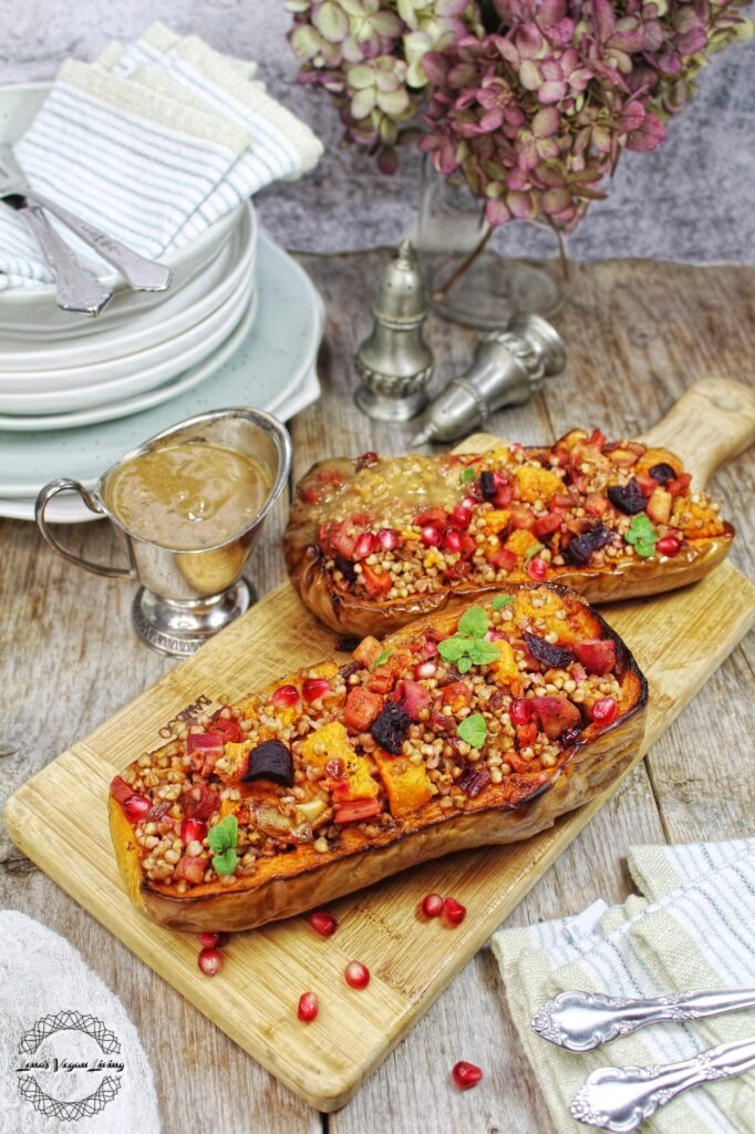 Stuffed Butternut Squash is a wonderful meal during the colder months. It is flavorful and highly nutritious with nice presentation