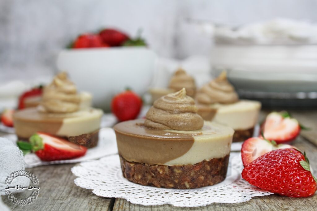 Raw Mocha Mini Cheesecakes are delicate combination of two layers that will melt in your mouth with nutty crust layer. 
Raw Vegan – Gluten Free – Refined Sugar Free