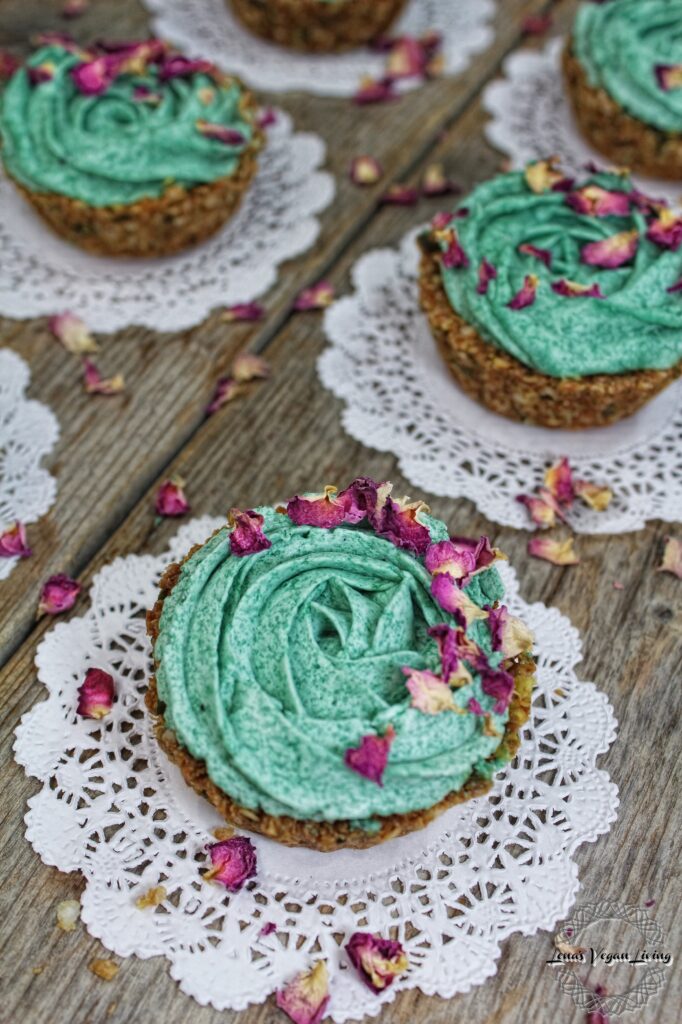 Spring Tartlets are adorable double layer delights with chewy crust. You can decorate with edible flowers or sprinkles. Vegan - Gluten Free - Refined Sugar Free