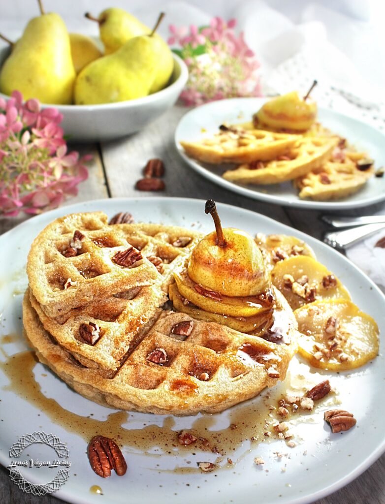 Belgium Waffle Breakfast with Caramelized Pear Mille Feuille is a treat the whole family will love. 