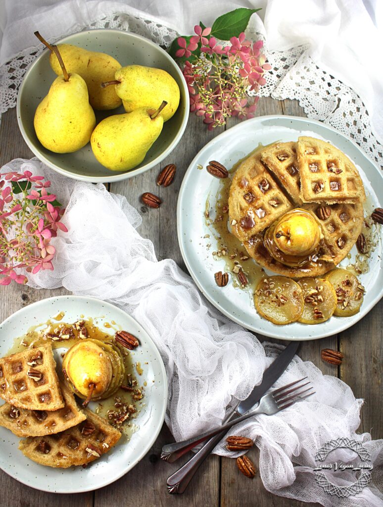 Belgium Waffle Breakfast with Caramelized Pear Mille Feuille is a treat the whole family will love. 