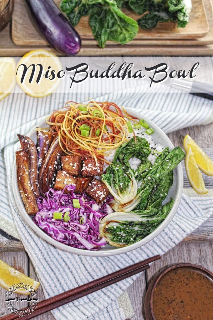 Miso Buddha Bowl is a blend of veggies, Tempeh, and Miso Dressing with a touch of Japanese flavor. Delicious and easy to make.  
Vegan - Gluten Free – Refined Sugar Free 