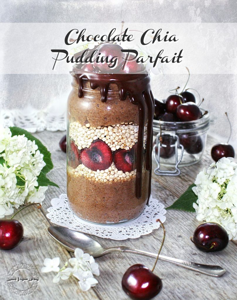 Chocolate Chia Pudding Parfait with Quinoa puffs and Cherries is a superfood delight full of nutrients. Vegan - Gluten Free 